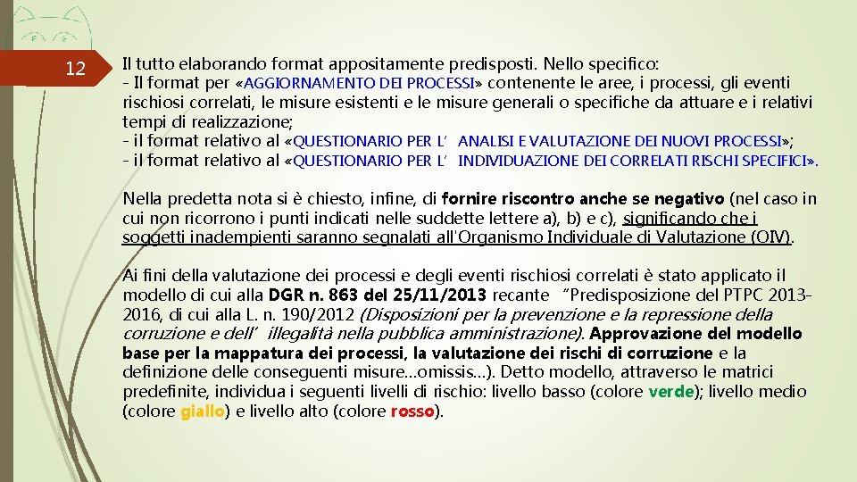 12 Il tutto elaborando format appositamente predisposti. Nello specifico: - Il format per «AGGIORNAMENTO