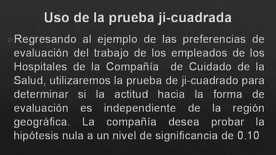 Uso de la prueba ji-cuadrada Regresando al ejemplo de las preferencias de evaluación del