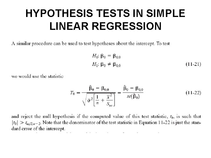 HYPOTHESIS TESTS IN SIMPLE LINEAR REGRESSION 