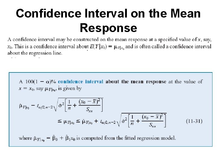 Confidence Interval on the Mean Response 