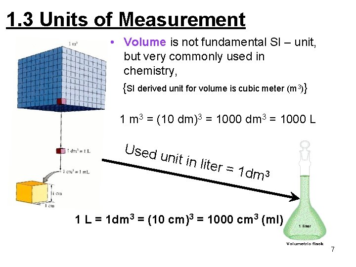 1. 3 Units of Measurement • Volume is not fundamental SI – unit, but