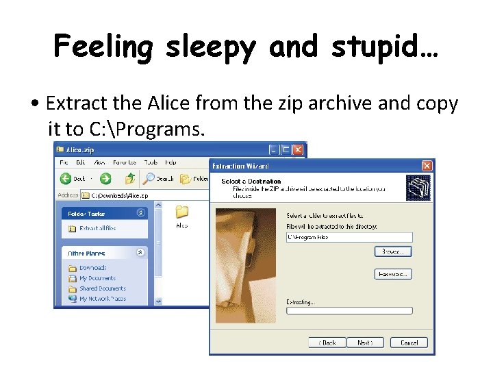 Feeling sleepy and stupid… • Extract the Alice from the zip archive and copy
