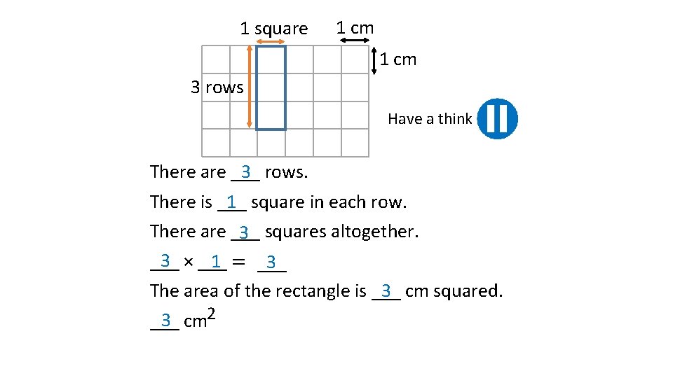1 square 1 cm 3 rows Have a think 3 rows. There are ___