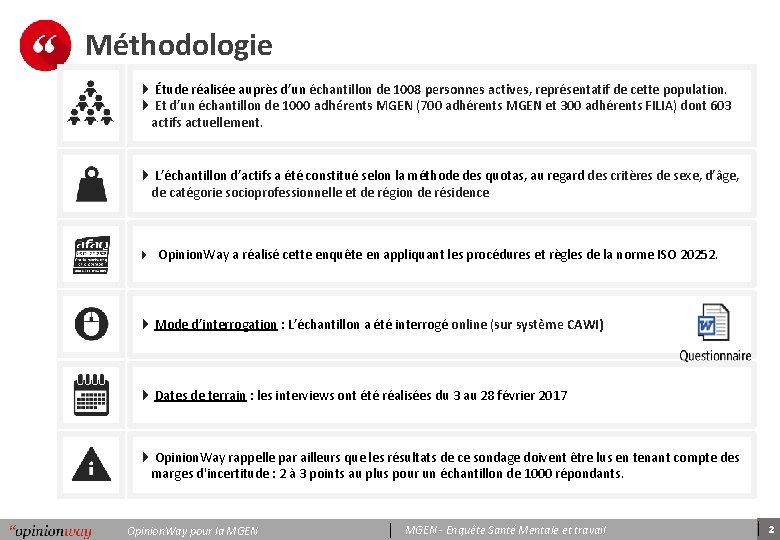 Méthodologie 4Étude réalisée auprès d’un échantillon de 1008 personnes actives, représentatif de cette population.