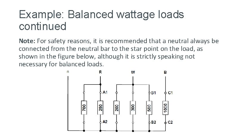 Example: Balanced wattage loads continued Note: For safety reasons, it is recommended that a