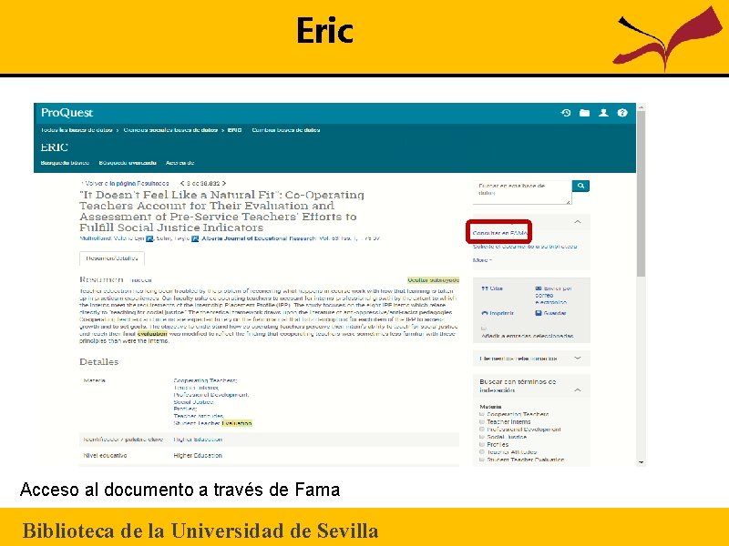 Eric Acceso al documento a través de Fama Biblioteca de la Universidad de Sevilla
