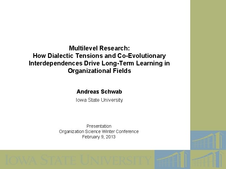 Multilevel Research: How Dialectic Tensions and Co-Evolutionary Interdependences Drive Long-Term Learning in Organizational Fields
