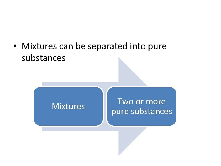  • Mixtures can be separated into pure substances Mixtures Two or more pure