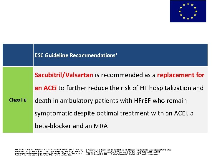 EU: Sacubitril/Valsartan in management of HFr. EF ESC Guideline Recommendations 1 Sacubitril/Valsartan is recommended