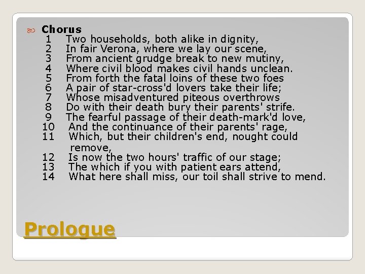  Chorus 1 Two households, both alike in dignity, 2 In fair Verona, where