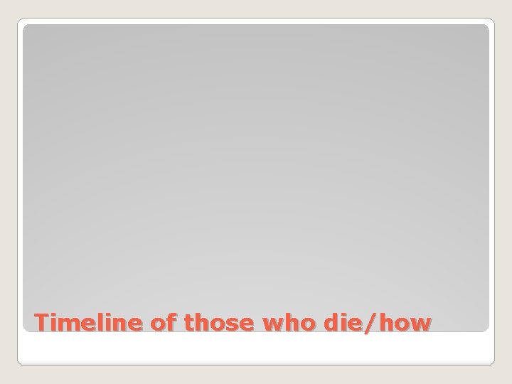 Timeline of those who die/how 