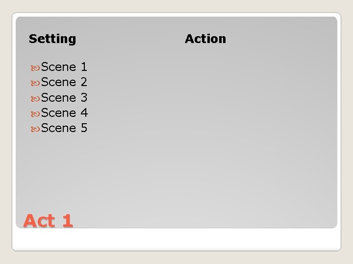 Setting Scene Scene Act 1 Action 1 2 3 4 5 