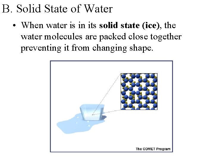 B. Solid State of Water • When water is in its solid state (ice),