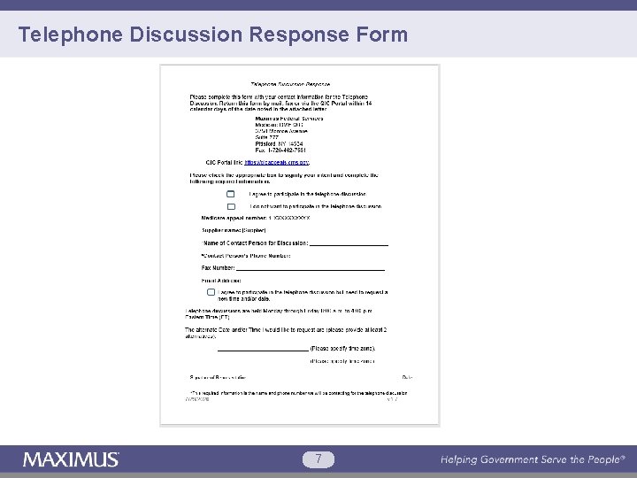 Telephone Discussion Response Form 7 