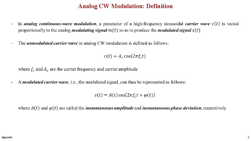 Analog CW Modulation: Definition Appendix 2 