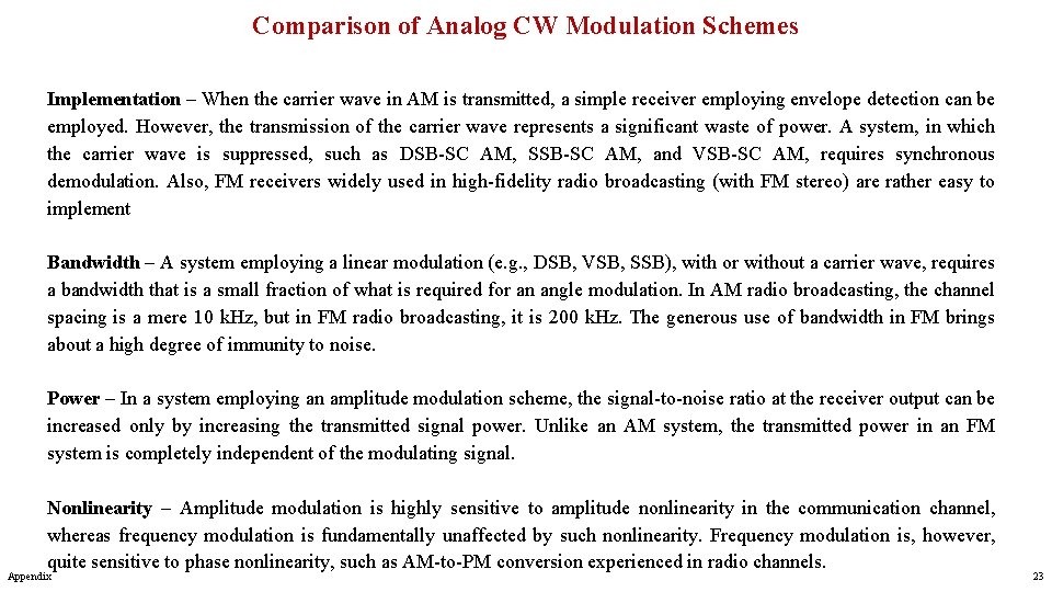 Comparison of Analog CW Modulation Schemes Implementation – When the carrier wave in AM