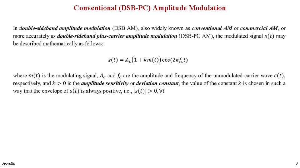 Conventional (DSB-PC) Amplitude Modulation Appendix 5 