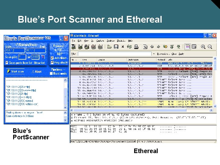 Blue’s Port Scanner and Ethereal Blue’s Port. Scanner Ethereal 