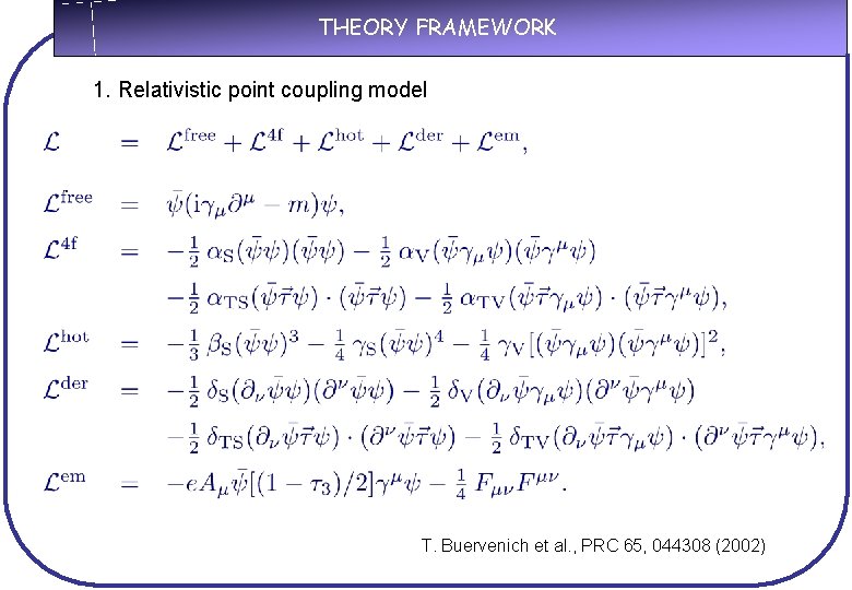 THEORY FRAMEWORK 1. Relativistic point coupling model T. Buervenich et al. , PRC 65,