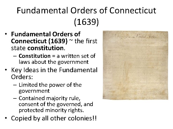 Fundamental Orders of Connecticut (1639) • Fundamental Orders of Connecticut (1639) ~ the first