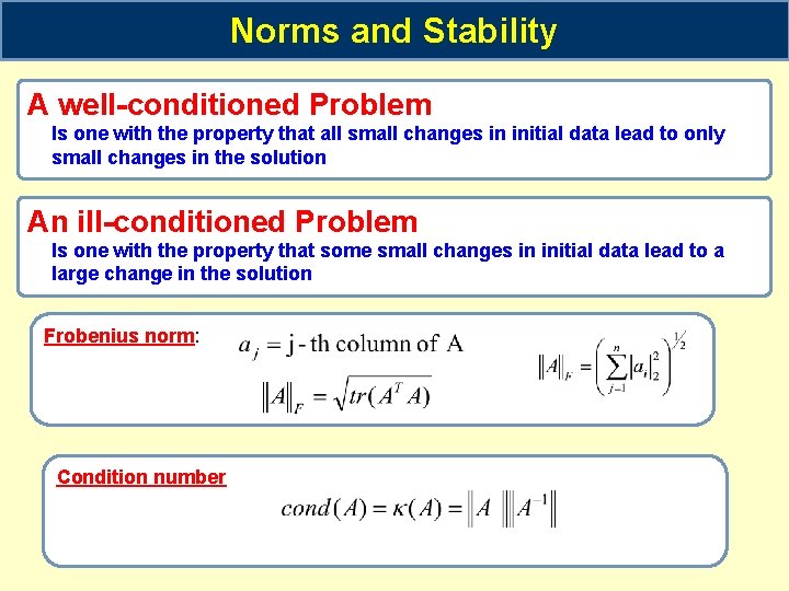 Norms and Stability A well-conditioned Problem Is one with the property that all small