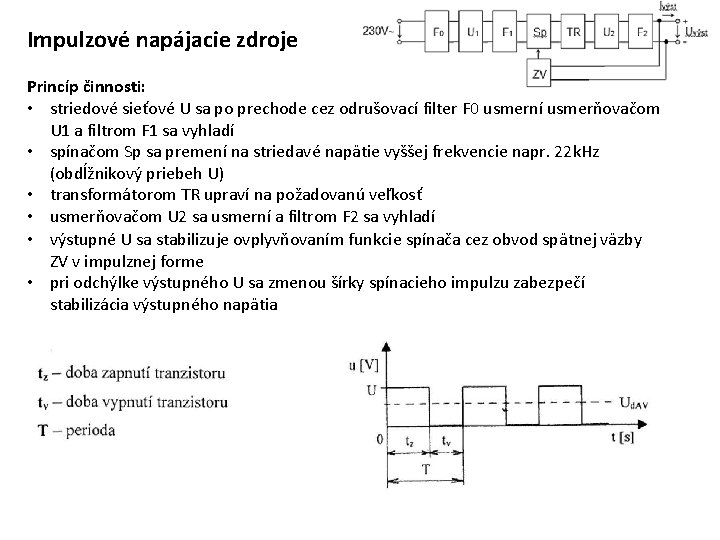 Impulzové napájacie zdroje Princíp činnosti: • striedové sieťové U sa po prechode cez odrušovací