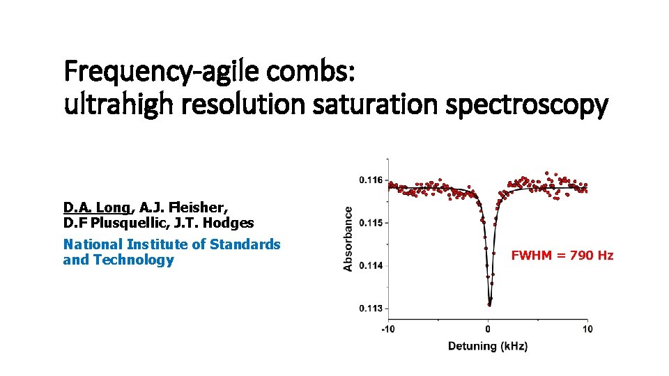 Frequency-agile combs: ultrahigh resolution saturation spectroscopy D. A. Long, A. J. Fleisher, D. F