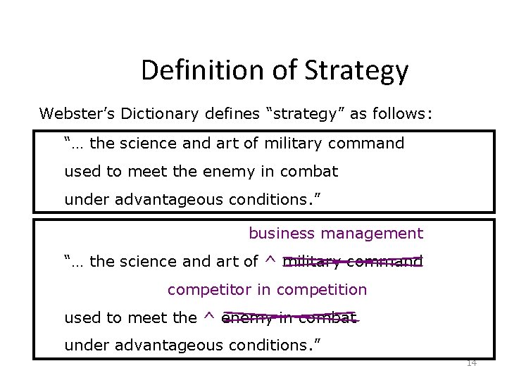 Definition of Strategy Webster’s Dictionary defines “strategy” as follows: “… the science and art