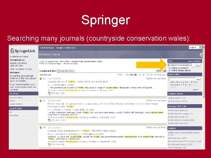 Springer Searching many journals (countryside conservation wales): 
