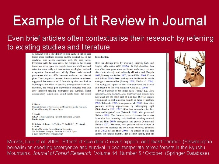 Example of Lit Review in Journal Even brief articles often contextualise their research by