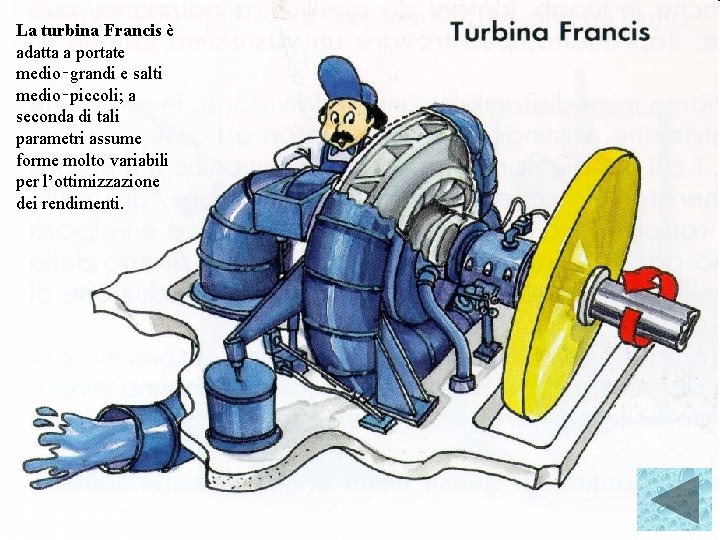 La turbina Francis è adatta a portate medio‑grandi e salti medio‑piccoli; a seconda di