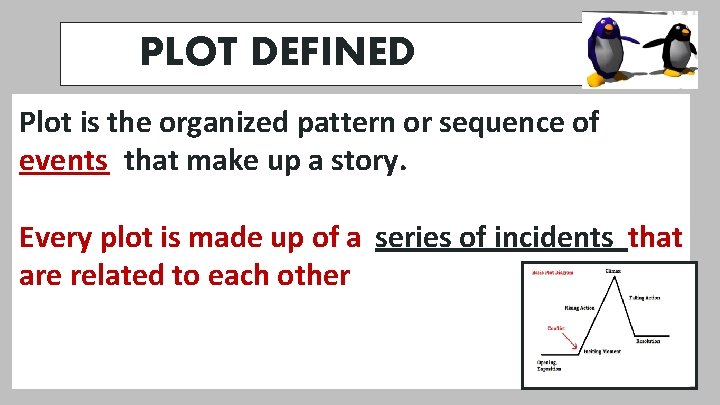 PLOT DEFINED Plot is the organized pattern or sequence of events that make up