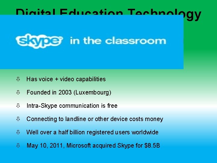 Digital Education Technology Vo. IP (Voice over Internet Protocol) classed software Has voice +