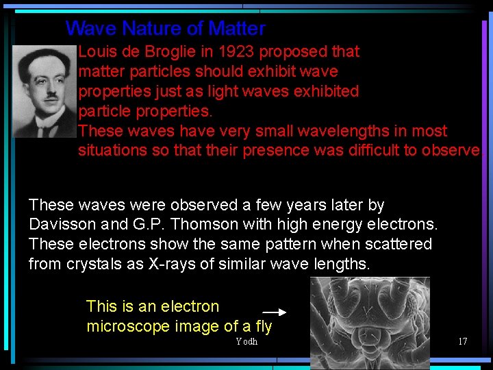 Wave Nature of Matter Louis de Broglie in 1923 proposed that matter particles should