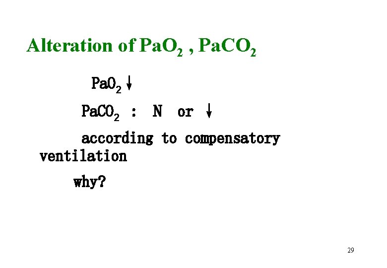 Alteration of Pa. O 2 , Pa. CO 2 Pa. O 2↓ Pa. CO