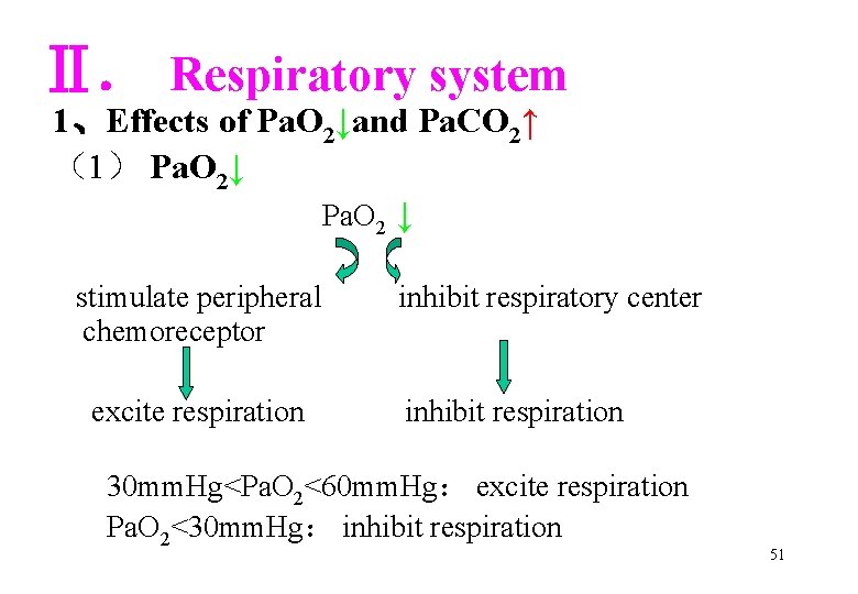 Ⅱ. Respiratory system 1、Effects of Pa. O 2↓and Pa. CO 2↑ （1） Pa. O