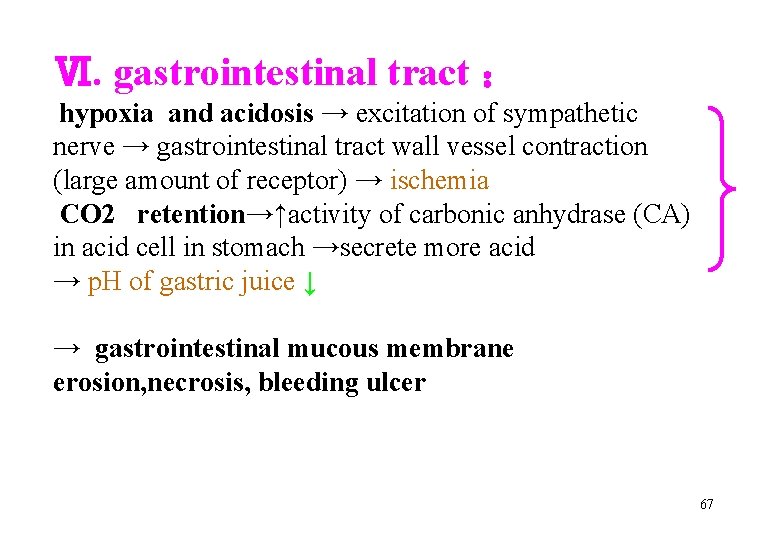 Ⅵ. gastrointestinal tract ： hypoxia and acidosis → excitation of sympathetic nerve → gastrointestinal