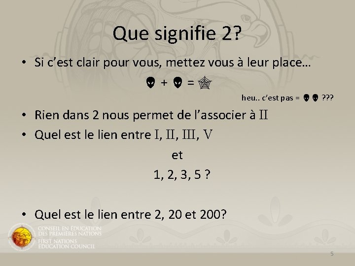 Que signifie 2? • Si c’est clair pour vous, mettez vous à leur place…