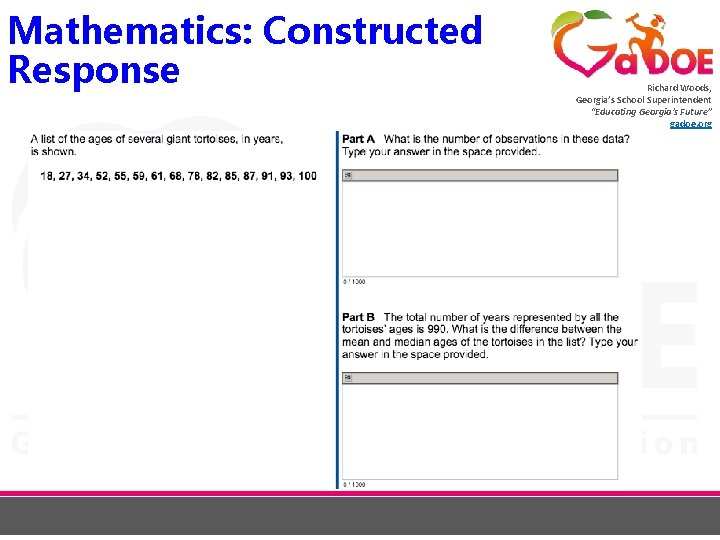 Mathematics: Constructed Response Richard Woods, Georgia’s School Superintendent “Educating Georgia’s Future” gadoe. org 