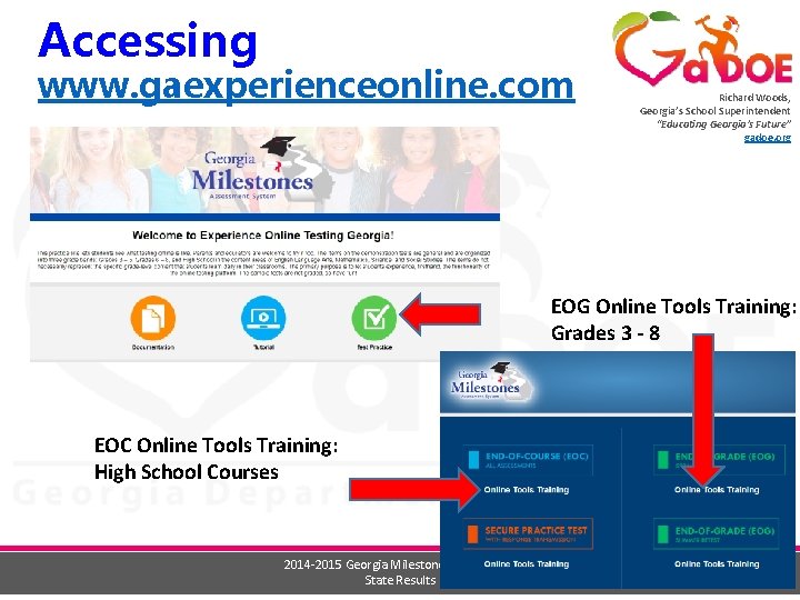 Accessing www. gaexperienceonline. com Richard Woods, Georgia’s School Superintendent “Educating Georgia’s Future” gadoe. org