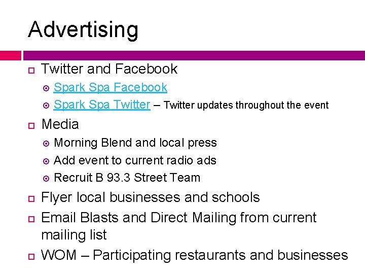 Advertising Twitter and Facebook Spark Spa Facebook Spark Spa Twitter – Twitter updates throughout
