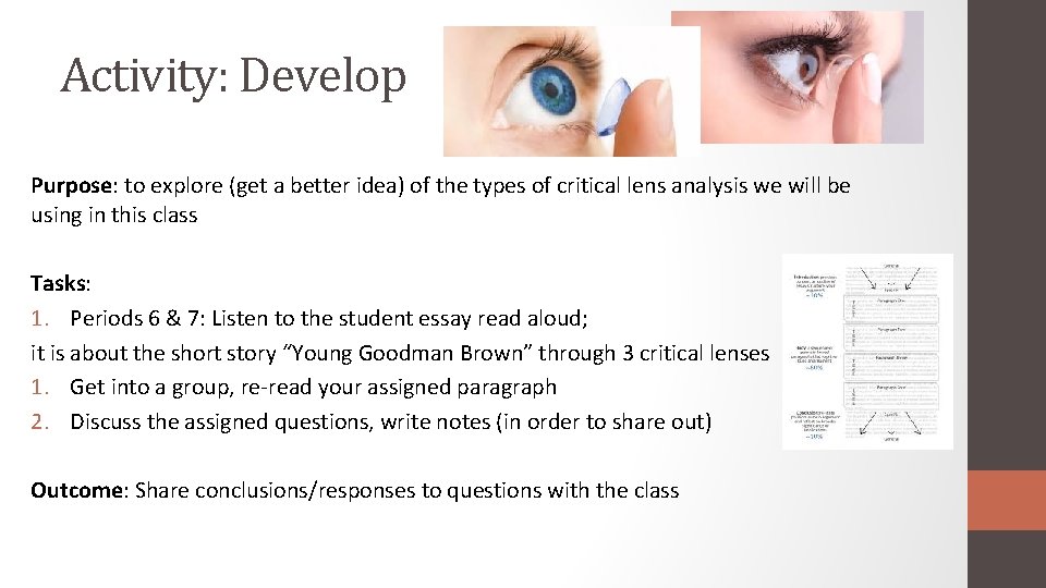 Activity: Develop Purpose: to explore (get a better idea) of the types of critical