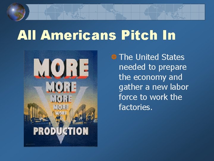 All Americans Pitch In The United States needed to prepare the economy and gather
