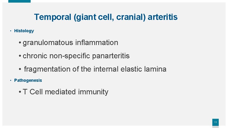 Temporal (giant cell, cranial) arteritis • Histology • granulomatous inflammation • chronic non-specific panarteritis