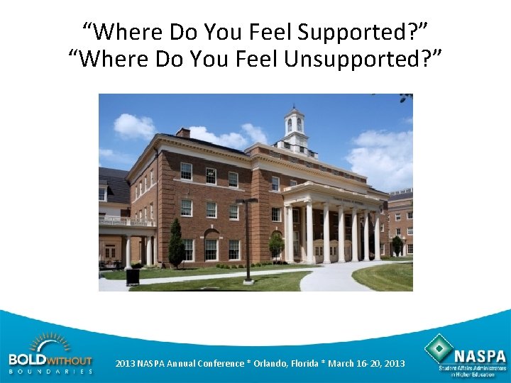 “Where Do You Feel Supported? ” “Where Do You Feel Unsupported? ” 2013 NASPA