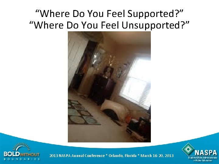 “Where Do You Feel Supported? ” “Where Do You Feel Unsupported? ” 2013 NASPA