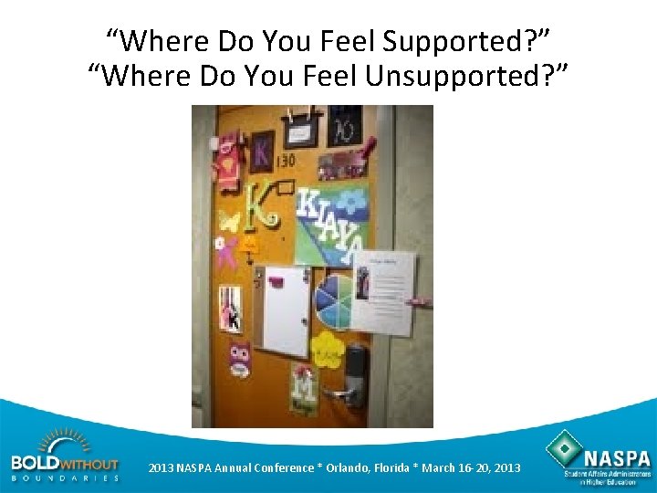 “Where Do You Feel Supported? ” “Where Do You Feel Unsupported? ” 2013 NASPA