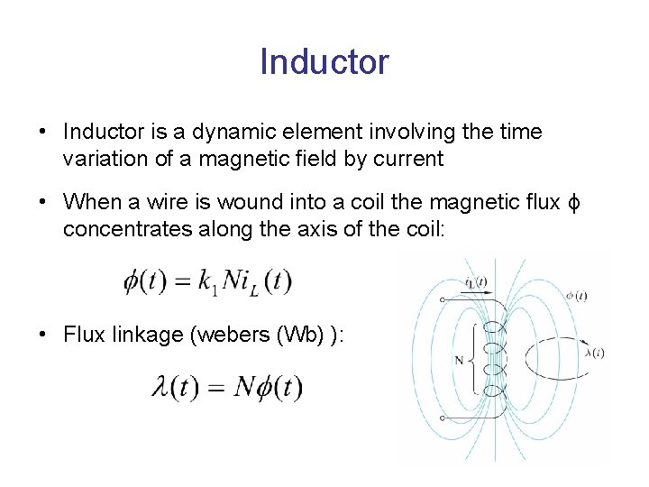 Inductor • Inductor is a dynamic element involving the time variation of a magnetic