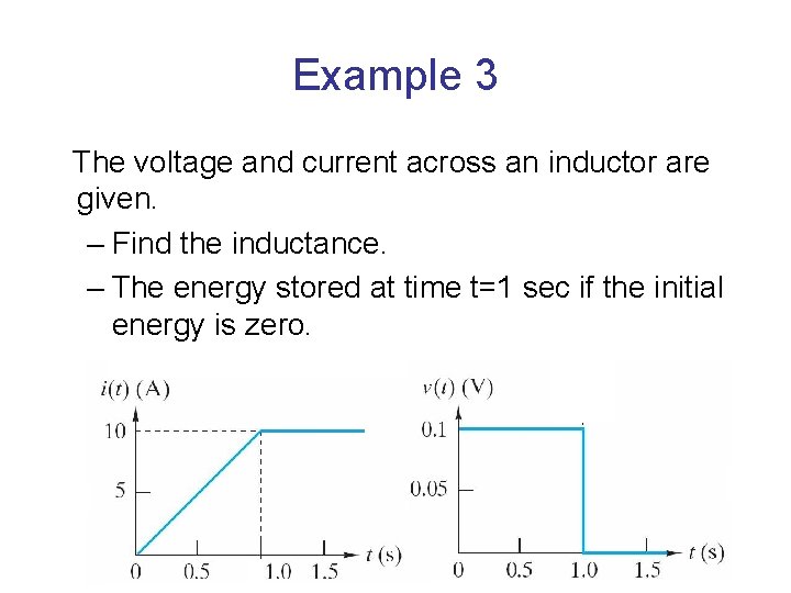 Example 3 The voltage and current across an inductor are given. – Find the