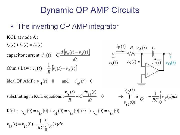 Dynamic OP AMP Circuits • The inverting OP AMP integrator 